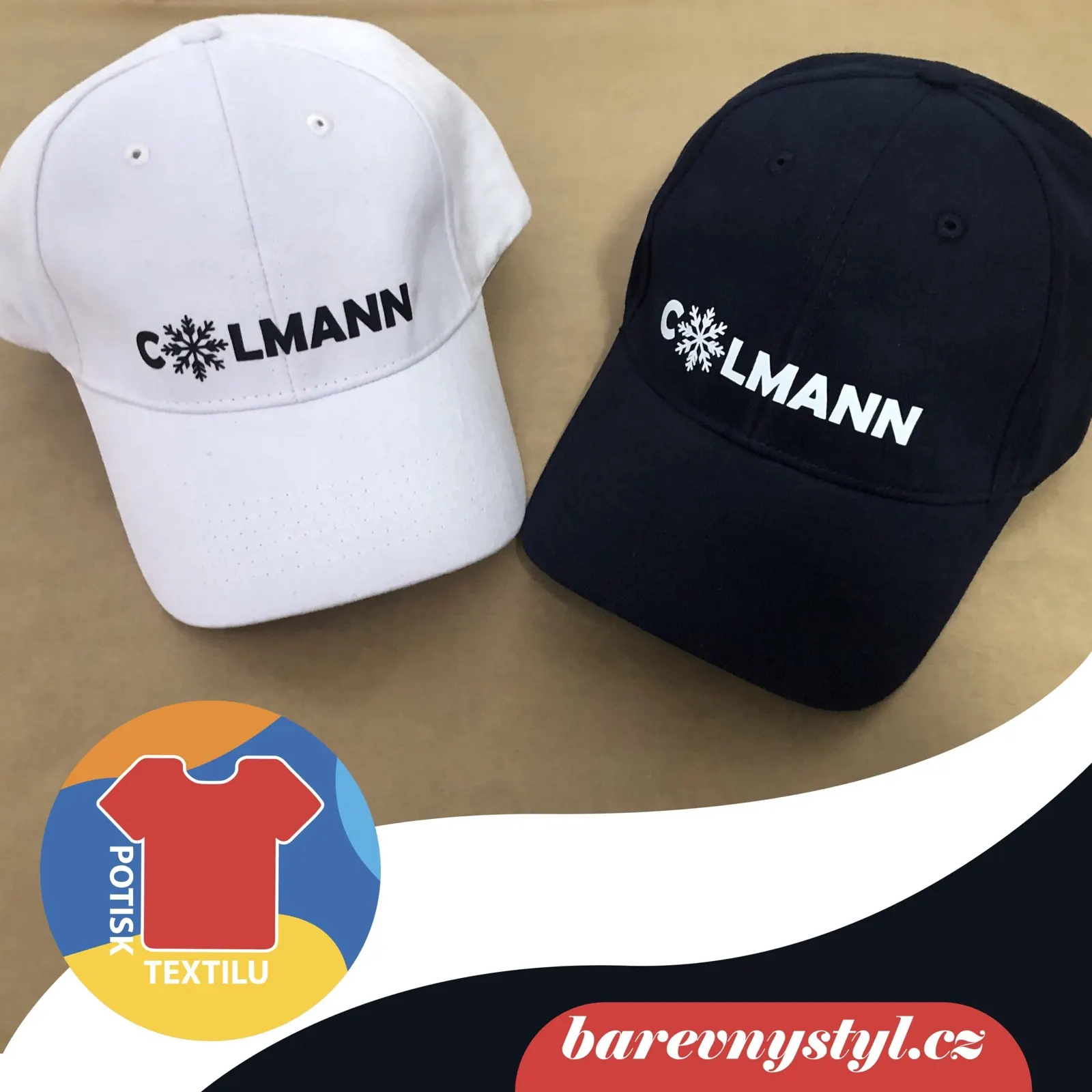 Bílá a černá kšiltovka s potiskem Colmann