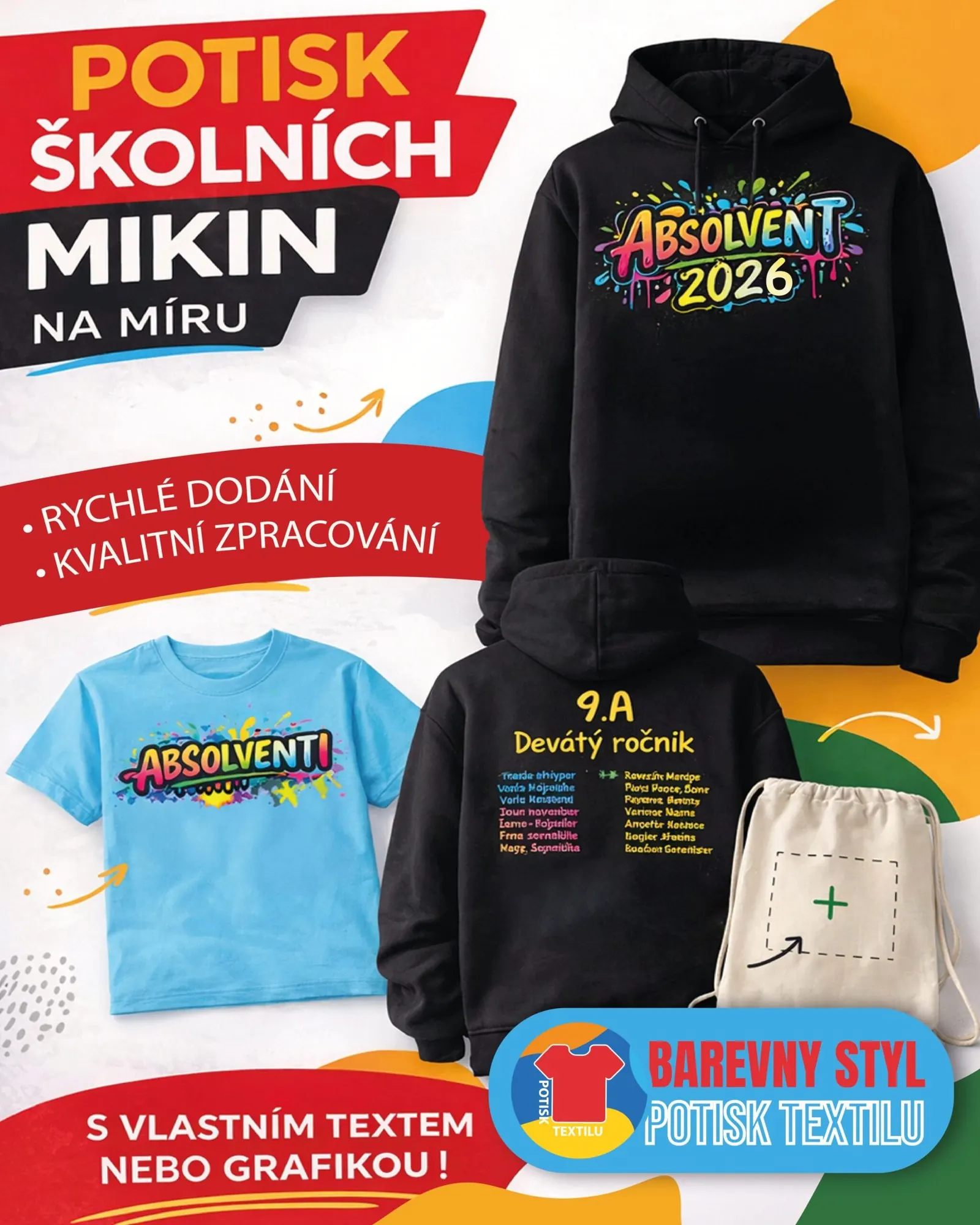 Plakát Potisk školních mikin na míru s mikinou Absolvent 2026